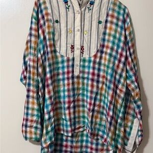 Monki Striped Shirt with Floral Embroidery